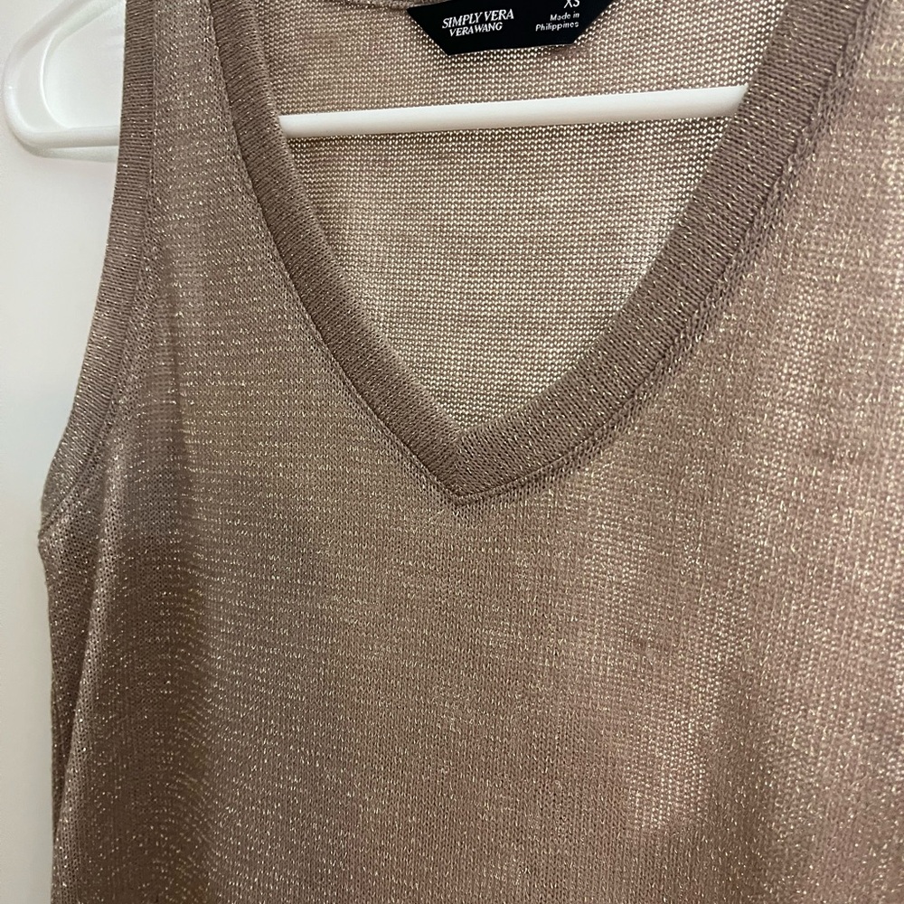 Vera Wang Tan Tank Top with Gold Sparkles-NWT - Picture 2 of 4